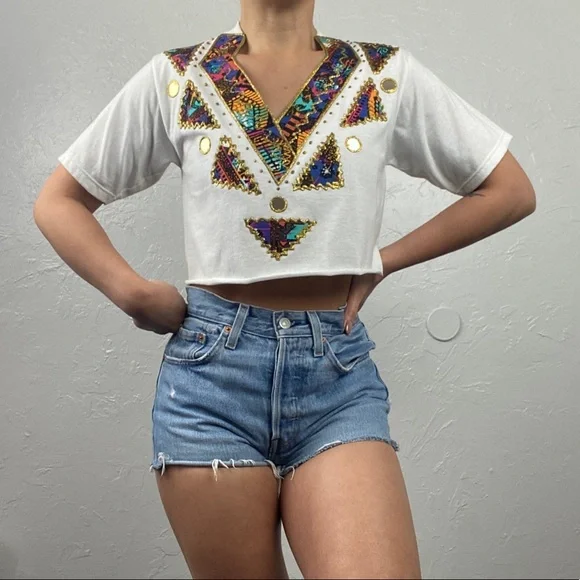 Vintage 80s/90s appliqué crop top size Small - Picture 2 of 10